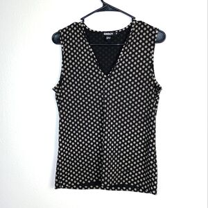 DKNY Sleeveless V-neckline Polka Dot Women Tank Top | Medium | Black